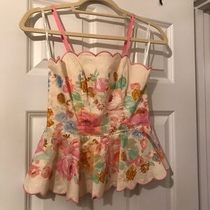 Zimmermann Raie Pink Floral Peplum Top/Blouse Sz 0